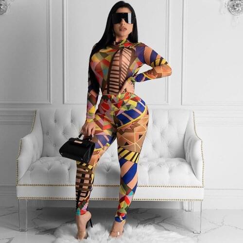 Colorful Plaid Print Bodycon Jumpsuit 2020 Women Costumes Long Sleeve Skinny One Piece Romper Elegant Birthday Party Overalls