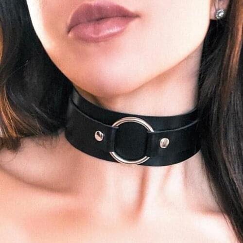 Choker Leather Necklace Bondage Cosplay Party Collar Bondage Goth Black Belt Punk Rock Choker Women Necklaces Accessories