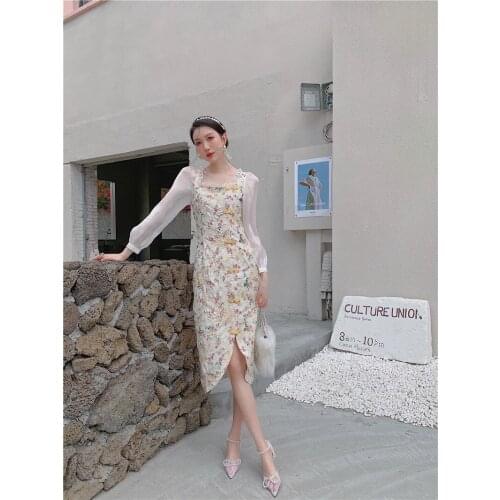 FONELY FAIRYSexy Cheongsam Dress Female 2021 Autumn Chiffon Patchwork Embroidery Long Party Slim Elegant Dress Vestidos Robe Fem