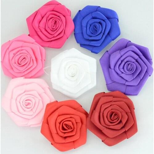 10Pieces/bag Size 6Cm Ribbon Rose Artificial Flower Decoration Flowers DIY Wedding Bouquet Handmade Cloth hair Accessoires