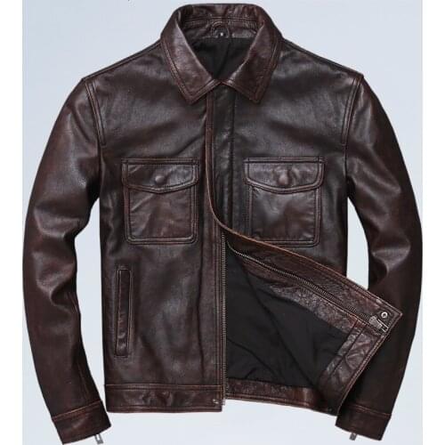 2020 Vintage Black Men American Casual Style Jacket Plus Size XXXXL Genuine Cowhide Autumn Russian Natural Leather Coat