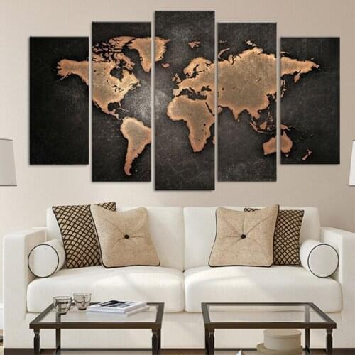5 Pieces of Painting HD Abstract Living Room Bedroom Home Wall Art Poster Retro World Map Decoration Picture Modular Frameless