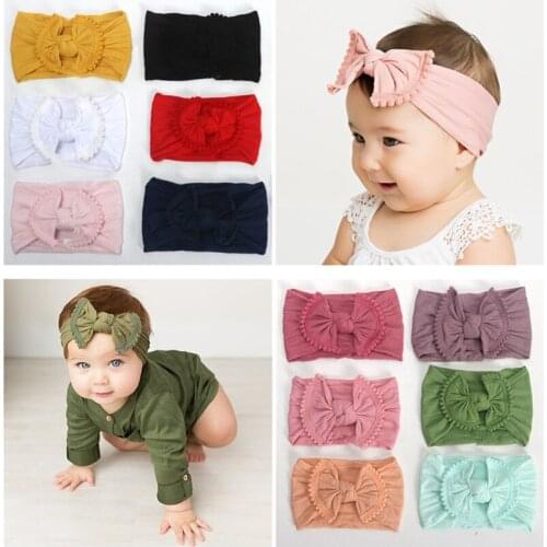 5pcs/lot Fashion Children Nylon Bow Headband Newborn Bowknot Candy Colors Wide Headwrap Girl Kids Hair Band