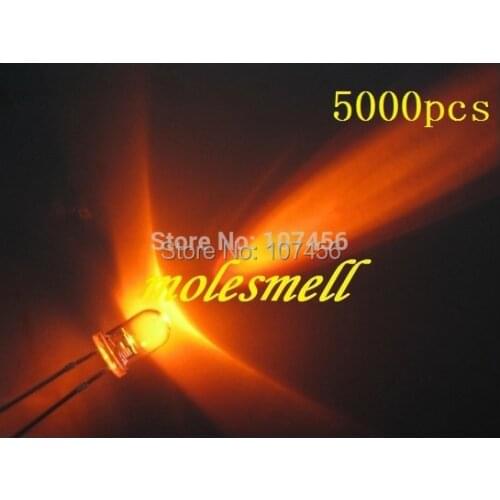 5000pcs 5mm Ultra Bright LED Orange led light round water clear orange led lamp