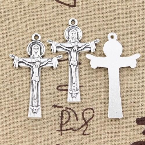 8pcs Charms God Cross Jesus 40x24mm Handmade Pendant Making fit,Vintage Tibetan Bronze Silver color,DIY For Bracelet Necklace