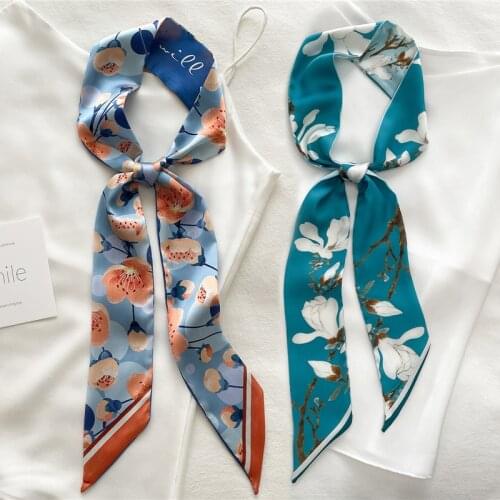 Flower Print Satin Headband For Hair Tie Head Scarf Women Accessories Silk Handkerchief Ladies Ribbon Kerchief For Girls Bandana