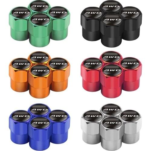 Car styling 4Pcs Wheel Tires Valves Tyre Stem Air valve Caps Emblem Badge 3D Metal AWD Reflective All Wheel Drive Accessories