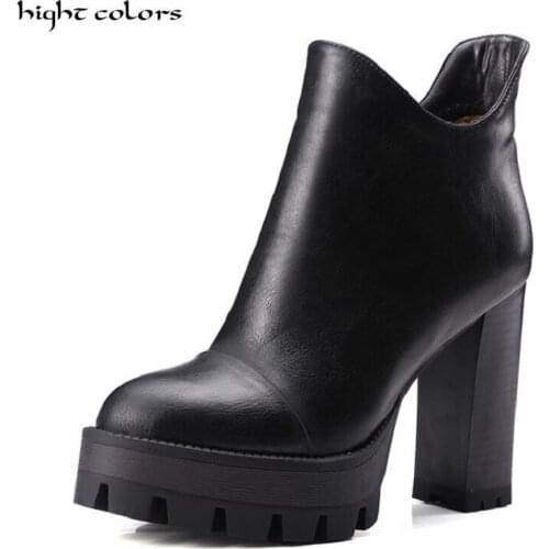 Fashion Womens Platform Chunky Heel Shoes Faux Leather Ankle Knight Boots For Women Black Brown Grey Martin Boots Big Size 42
