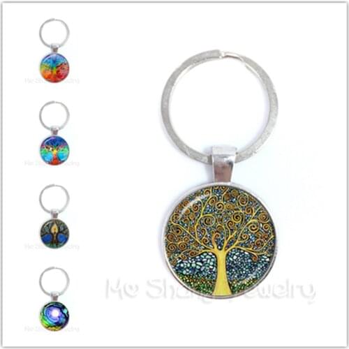 Tree Of Life Key Chain Beautiful Trees Design Glass Keyring European And American Jewelry Best Gift For Friends Key Holder