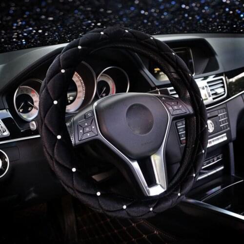 Ladycrystal Car Steering Wheel Cover For Women Crystal Rhinestone Auto Plush Steering-Wheel Covers Cases Universal Size 38CM