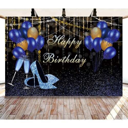 Laeacco Birthday Party Backdrops Black Glitters Light Bokeh Balloons High Heels Champagne Custom Photography Backgrounds Props