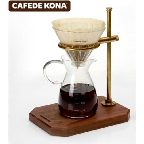 CAFEDE KONA Coffee Filter Holder Stand Wooden Hand Punch Coffee Cup Stand Walnut Pure Copper Household Coffee Holder for Kithen