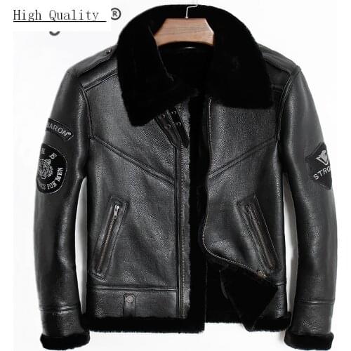 Streetwear Genuine Leather Jacket Men Jaqueta De Couro 2020 Real Sheep Shearling Coat Thick Warm Wool Liner Outerwear 801