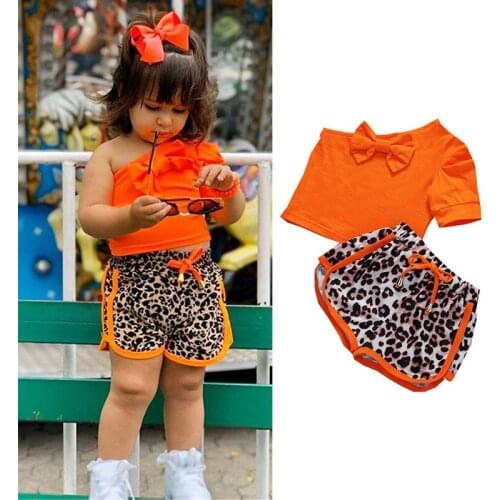 HOT Toddler Baby Kids Girls Sets Short Sleeve Crop Tops Leopard Shorts Casual Summer Outfit Set Baby Girl Clothes1