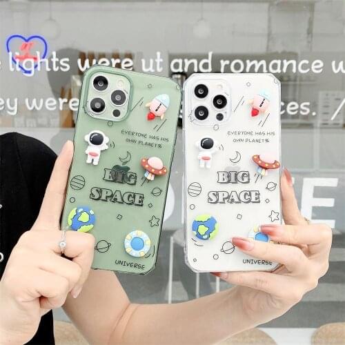 Cute Cartoon space astronaut Phone Case for Iphone 12 11 Pro Max 7 8 Plus X XR XS Max Back Cover with 3D Silica Gel Decoration