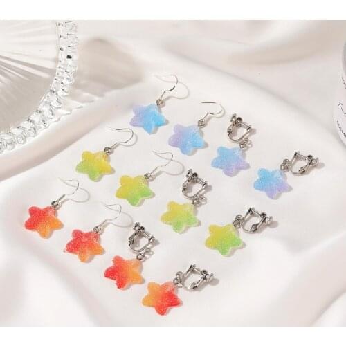 Fashion Earring For Women Multicolor Star Resin Ear Clips Drop Earrings Silver Color Women' Exquisite Party Jewelry , 1 Pair