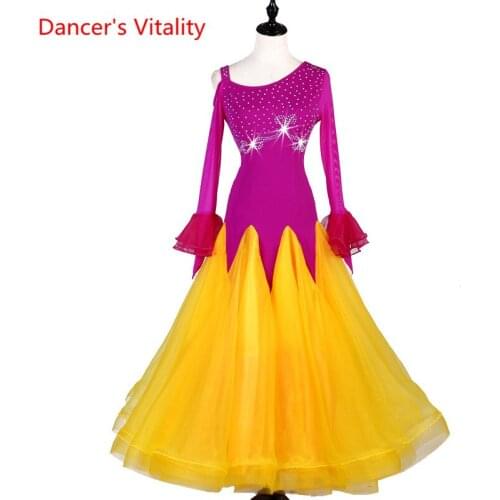 Custom Made Standard Ball Gowns Women New long Sleeves Skirt Dancing Waltz Ballroom Competition Dance Dress Adult High Quality