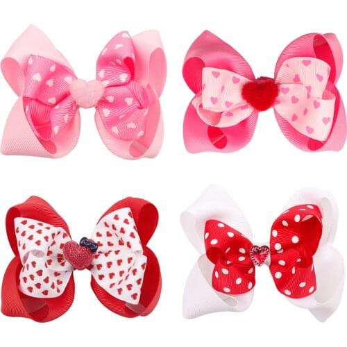 Ncmama 4 Inch Hair Clips For Girls Kids Grosgrain Ribbon Hair Bows Saint Valentines Day Hair Bows Hair Accessories