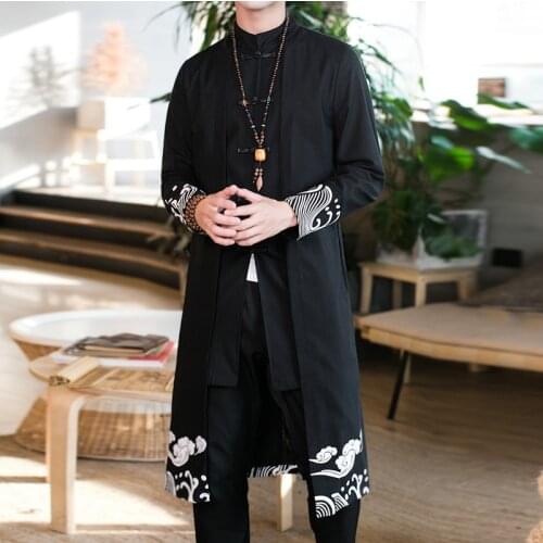 New Mens Jacket Fashion Autumn Men Long Windbreaker Jackets Overcoat Male Casual Waves Printing Trench Outwear Coat