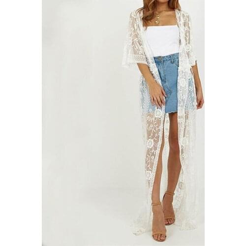 2021 New All-Match Bikini Cover Ups For Swimwear Women Blouse Hollow Crochet Mid-Length Cardigan Embroidery Lace Dress Beach