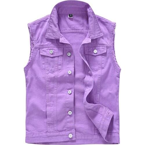 New Fashion Denim Waistcoat Men Casual Jeans Vest Purple Streetwear Korean Style Plus Size Male Clothing