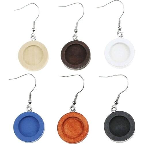 20pcs/lot Fit 12mm Retro wood cabochon earring base settings blank stainless steel hooks diy accessories for making earrings
