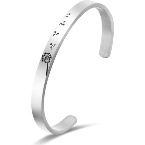 2020 Europe and the United States hot fashion outside carved dandelion 6mm titanium steel opening bracelet factory direct sales