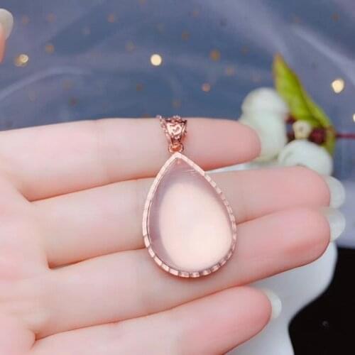 Pink rose quartz gemstone pendant for necklace with 925 silver gift style promoting