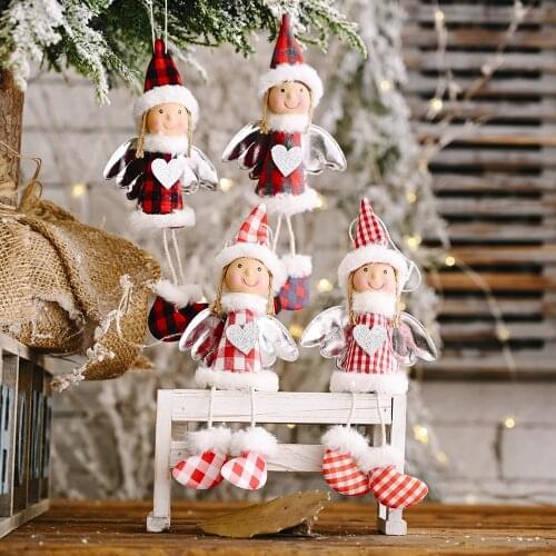 Haobei Christmas Creative New Festival Supplies Plaid Cloth Wings Lovely Girl Pendant Small Hanging Bracket Childrens Gift