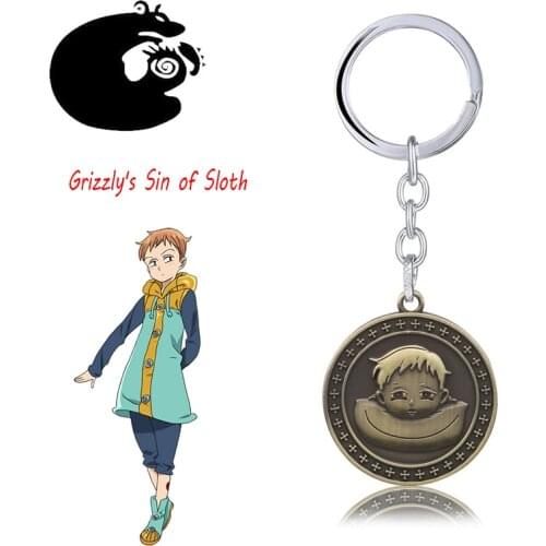 The Seven Deadly Sins Keychain Grizzlys Sin of Sloth King Meliodas Tattoo Totem Harlequi Logo Alloy Jewelry Key Ring Charms