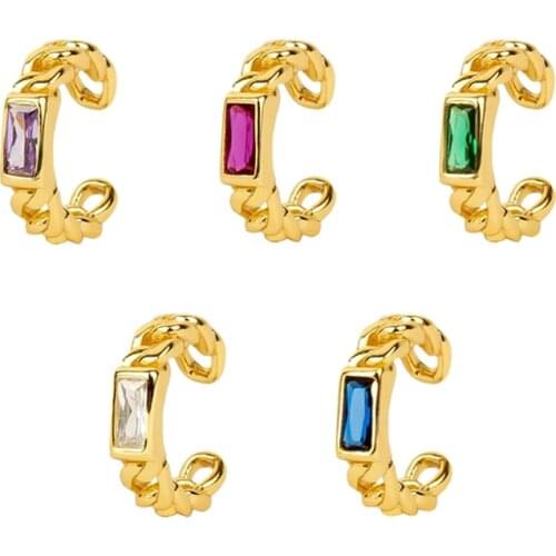 1PC 24k Gold-Plated Silver Ear Cuff Colorful crystal Non Pierced Earring Clip On Earrings For Girls Korean Ear Cuff Fine Jewelry