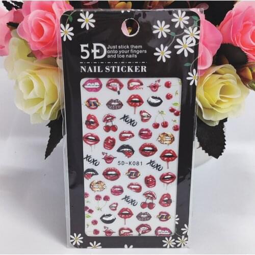Fashion Women 5D Nail Sticker Anaglyph Effect Sexy Lips Kiss Cherry Nail Art Decorations Self Adhesive Manicure Accessories