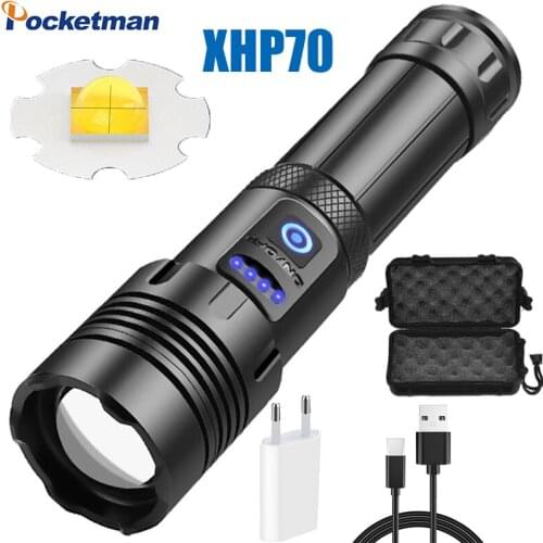 50000Lumens XHP70 LED Flashlight Tactical Flashlight USB Rechargeable Torch Waterproof Flashlight for Camping Emergency Lamp