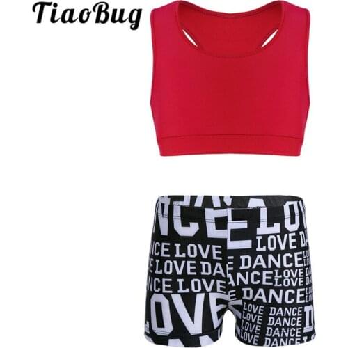 TiaoBug Kids Girls Two-piece Sports Dance Wear Ballet Gymnastics Crop Top with Shorts Sports Sets Children Stage Dance Costume