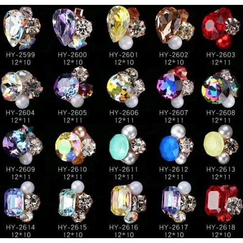 20 Pcs Charm Crystal Pearl 3D Nail Art Rhinestone Decorations Alloy Shiny Jewelry Glitter Manicure Design Accessories 12*10MM