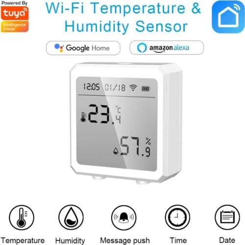 WiFi Temperature And Humidity Smart Sensor Ultra-low Power Consumption Alarm Push Support Alexa Google Home Smart Life/Tuya APP