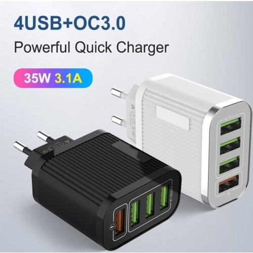 Fast Universal Wall Charger 4-port QC3.0 USB Phone Charger For iPhone 11Pro Samsung S9 Huawei Xiaomi 35W Travel Charger Adapter