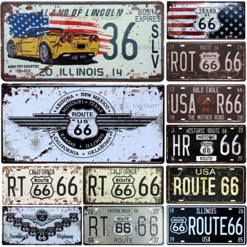U.S. Route 66 car motor vintage tin sign metal plaque car number license plate bar garage art poster wall decoration iron plate