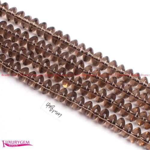High Quality Wholesale 4x8mm Smooth Natural Smoky Quartz Washer Shape DIY Gems Loose Beads Strand 15" Jewelry Making w4366