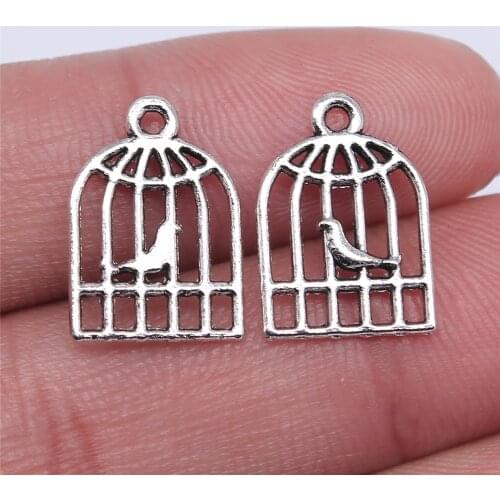 WYSIWYG 40pcs Charms Bird Birdcage 16x11mm Tibetan Silver Color Pendants Antique Jewelry Making DIY Handmade Craft