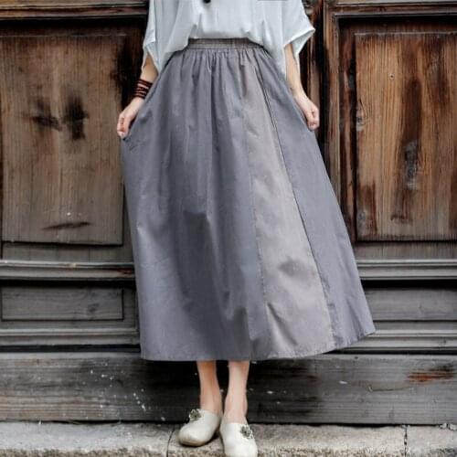Women Loose Elastic Waist Solid Color Skirts Ladies Vintage Retro Skirt Female 2020 Summer Autumn Skirts