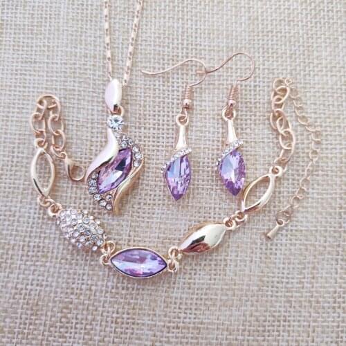 Womens fashion gold color jewelry set Austrian gold light purple crystal wedding jewelry set free shipping s037