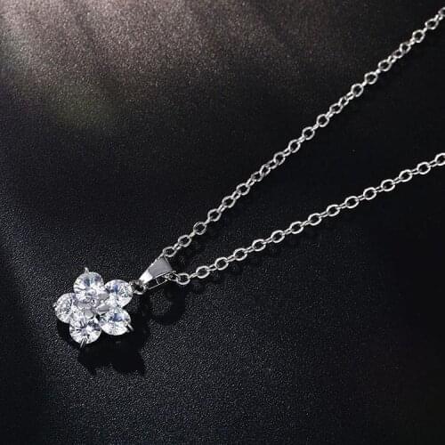 FYM Fashion Silver Color Flower Shape Pendants & Necklaces For Women Cubic Zircon Jewelry Crystal Necklaces For Party