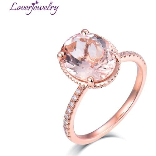 LOVERJEWELRY New Arrival Real Au585 14K Rose Gold Natural Diamond Good Quality Morganite Wedding For Women Anniversary Jewelry