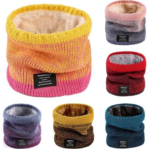 Winter Unisex Warm Knitted Ring Scarf Fleece Inside Elastic Knit Plush Scarves Men Women Thick Warmers Cotton Snood Neck Ring