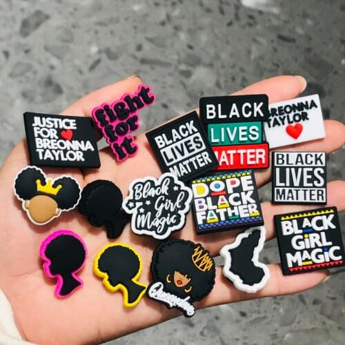 1Pcs Shoe Soft PVC Charms Black Girl Magic Designer Accessories Clog Button Garden Shoes Decorations DIY Girl Gift Wristbands