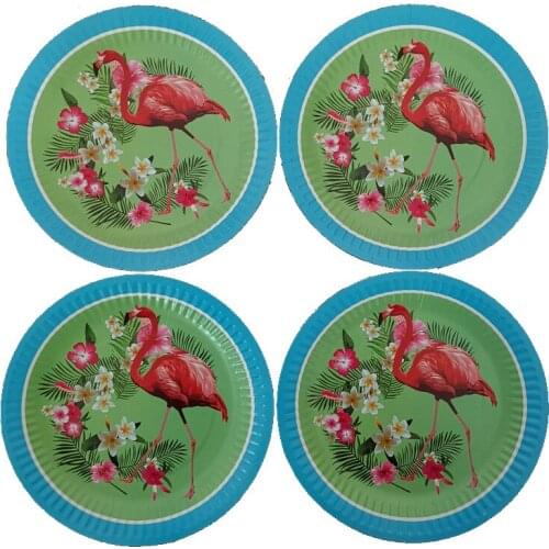 10pcs/bag Flamingo Disposable Paper Plates Cups Hawaiian Luau Baby Shower Cocktail Party Wedding Tableware Summer
