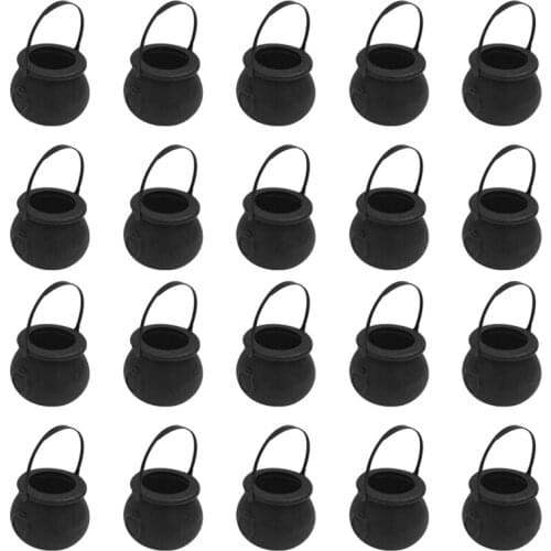 20 Pack Plastic Black Witch Candy Bowls Cauldrons Candy Kettles Witch Skeleton Cauldron Holder