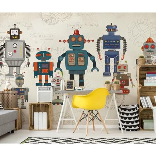Cartoon Robot Wallpaper Mural 3d Wall Photo Mural for Kids Room Kindergarten sofa Background 3d variety robots wall paper Decor