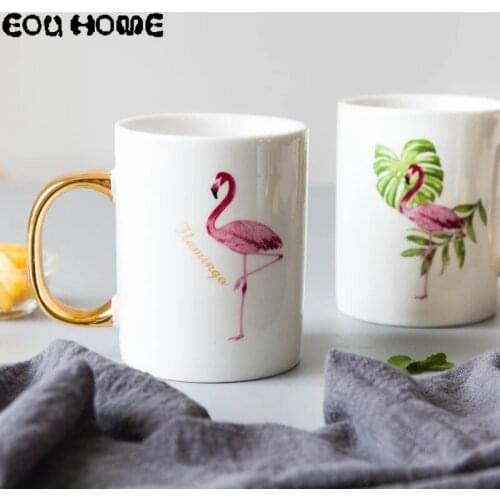 400ml Glod Monogrammed Mugs Ceramic Couple Drinkware Coffee Mug Flamingo Tea Water Milk Cups and Mug Cup Creative Christmas Gift